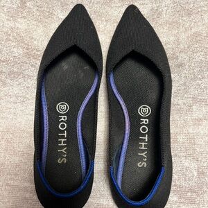 Rothy's Black Pointed-Toe Flats with Blue Trim